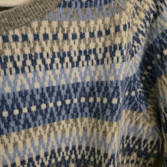 Tommy Hilfiger Vintage Lambswool Fairisle Nordic Sweater Blue Gray Cream Size L - Picture 3 of 6